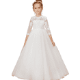 thumbnail image 1 of Lace Tulle Wedding Flower Girl Dress Long Sleeve Princess First Communion Dresses Pageant Tutu Gowns (Ivory 2 -3Years）, 1 of 8