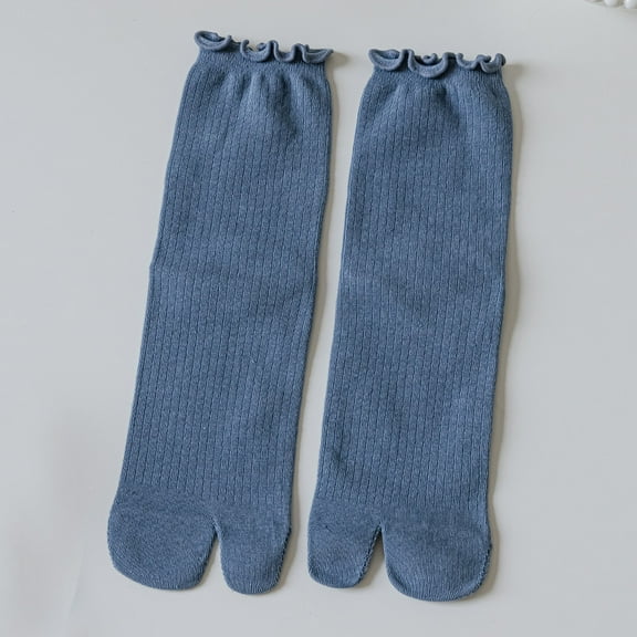 Lace Two-toe Socks Two-toe Socks Toe Socks Split-toe Cotton Socks Four Seasons Mid-barrel Two-finger Spring and Autumn Long Flip Flops-blue