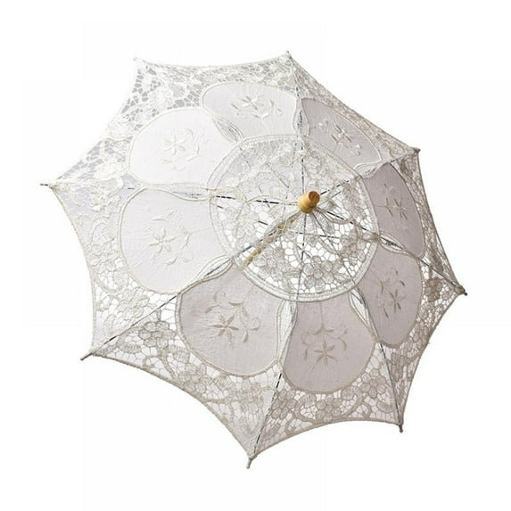 Lace Umbrella, Parasol Vintage Wedding Bridal Umbrella - for Decoration Photo Lady Costume 1920s Party (White)