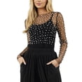 thumbnail image 1 of Lace Undershirt For Women Fashionable Bead Round Neck Long Sleeved Womens Shirts Tank,Black,S, 1 of 5