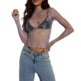 thumbnail image 1 of Lace Undershirt Lace Long Sleeve Tops for Women Womens Mesh Top Thumb Hole See Through Pullover Blouses, 1 of 4