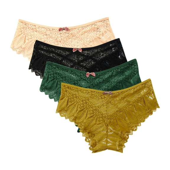 Lace Underwear 4 Pack Lace Underwear for Women Thongs Panties Ladies Lace Bikini Lightweight Breathable Lace Thong Panties Womens Lace Briefs Yellow S