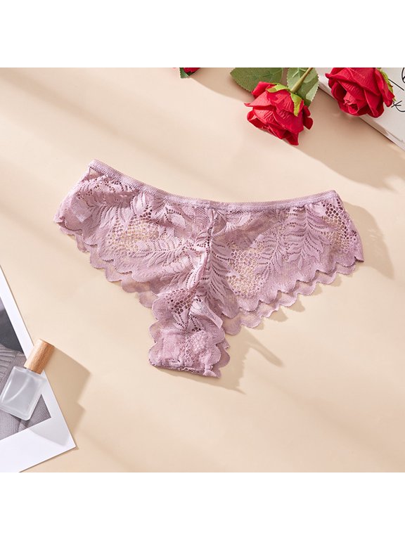Lace Underwear Women's Solid Color Lace Cotton Crotch Interest Low Waist Thong Underwear Womens Lace Briefs S