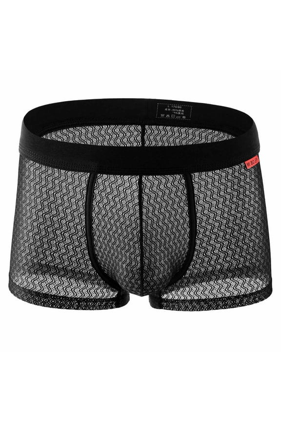 Lace Underwear for Men Boxer Briefs Breathable Mid Waisted Mens Casual Solid Color Hollow-Out Stretchy Slim Loungewear Athletic Workout Boxers
