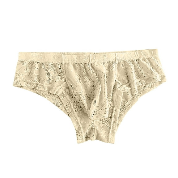 Lace Underwear for Men Briefs Lightweight Breathable Hollow-Out Low Rise Solid Color High-Cut Bikini Hipster Thongs
