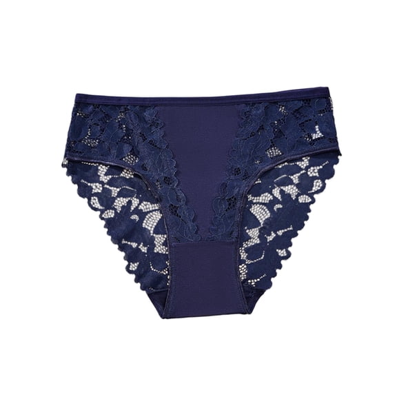 Lace Underwear for Women, High Waisted Panties with Soft Stretchy Fabric, Comfortable Full Coverage Briefs, Navy, 1-Pack,Size XL