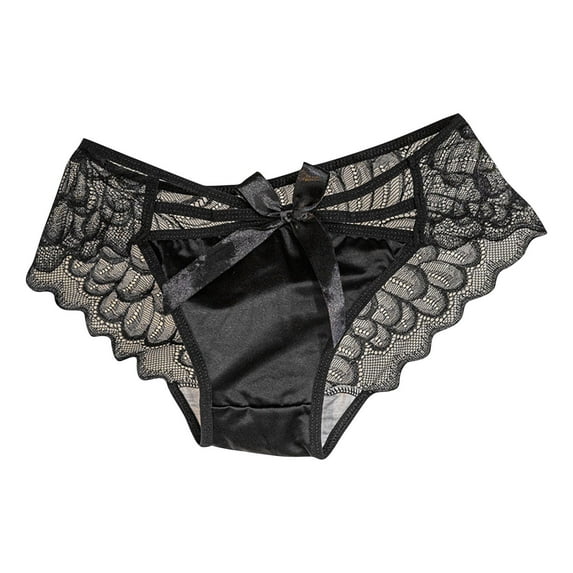 Lace Underwear for Women Mid-Waist High Stretch Underwear Ribbon Bow Panties Breathable Panties Solid color Briefs