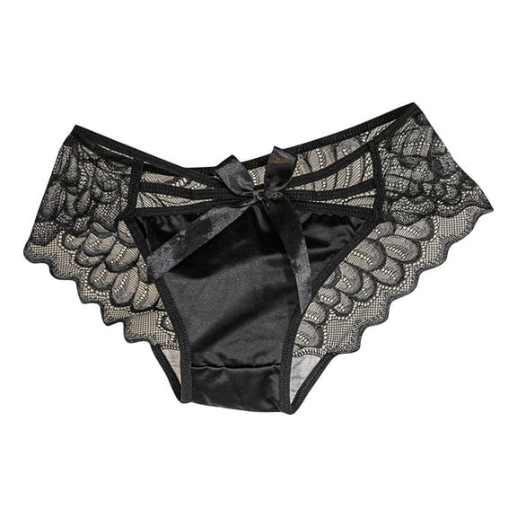Lace Underwear for Women Mid-Waist High Stretch Underwear Ribbon Bow Panties Breathable Panties Solid color Briefs