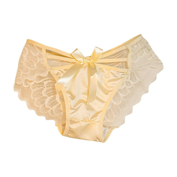 Lace Underwear for Women Mid-Waist High Stretch Underwear Ribbon Bow Panties Breathable Panties Solid color Briefs