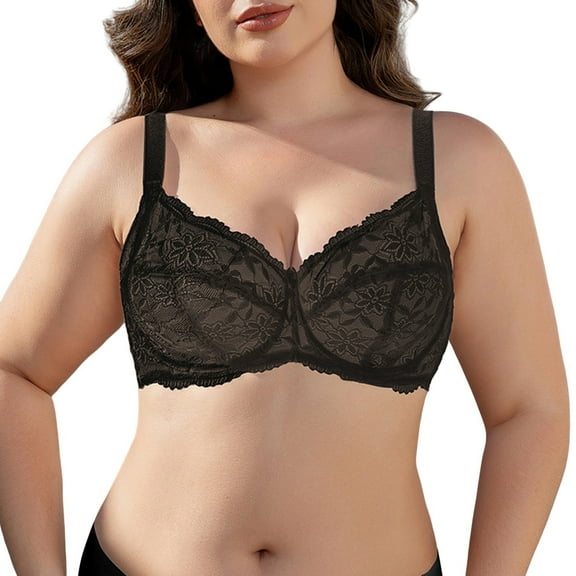 Lace Underwire Bra - Sexy See-Through Bralette, Non-Padded Full Coverage Demi Cup | Hontri | Lace Bras for Women Sexy See Through Bralette Underwire Full Coverage (Black | 4090D)