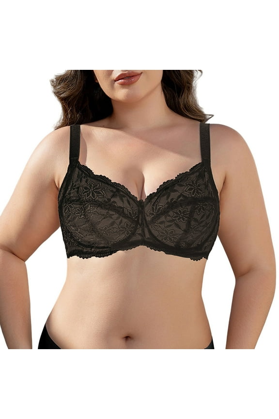 Lace Underwire Bra - Sexy See-Through Bralette, Non-Padded Full Coverage Demi Cup | Hontri | Lace Bras for Women Sexy See Through Bralette Underwire Full Coverage (Black | 4090D)