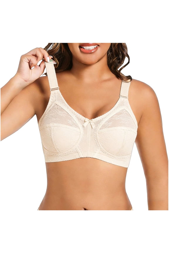 Lace Underwire Bras for Women Push Up Light Demi Bralettes Full Coverage Beauty Back Senior Underwear 38D, Beige
