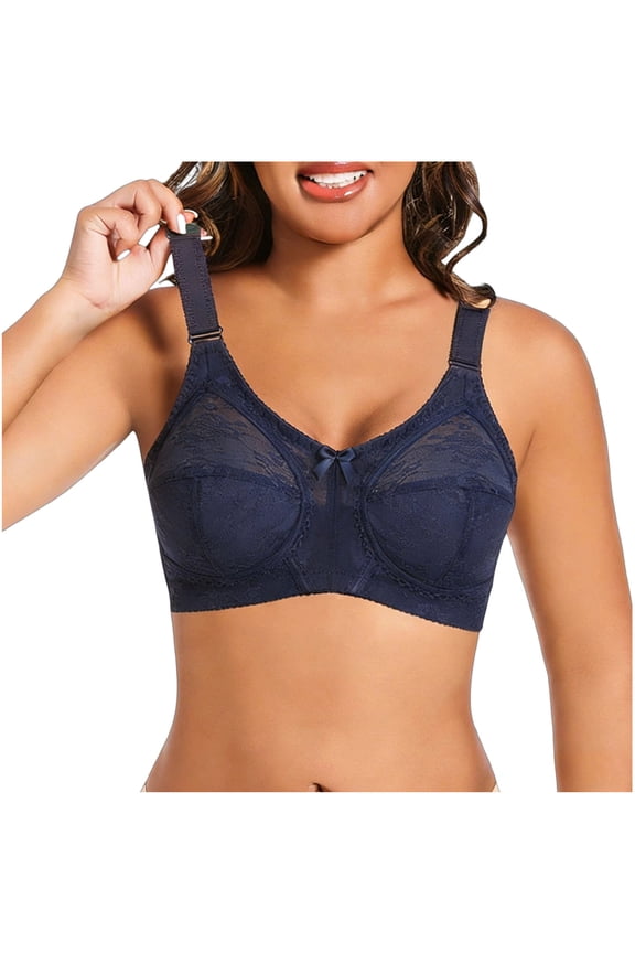 Lace Underwire Bras for Women Push Up Light Demi Bralettes Full Coverage Beauty Back Senior Underwear 38D, Blue