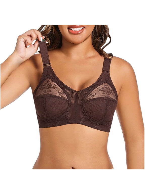 Lace Underwire Bras for Women Push Up Light Demi Bralettes Full Coverage Beauty Back Senior Underwear 38D, Coffee