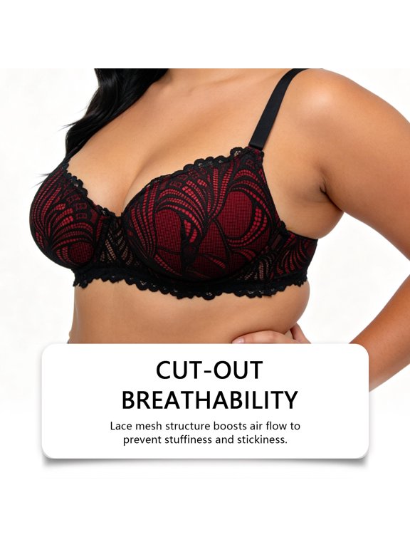 Lace Underwire Push Up Bra For Seamless T Shirt Everyday Comfort And Full Coverage Solid Everyday Wear, 85D, Red