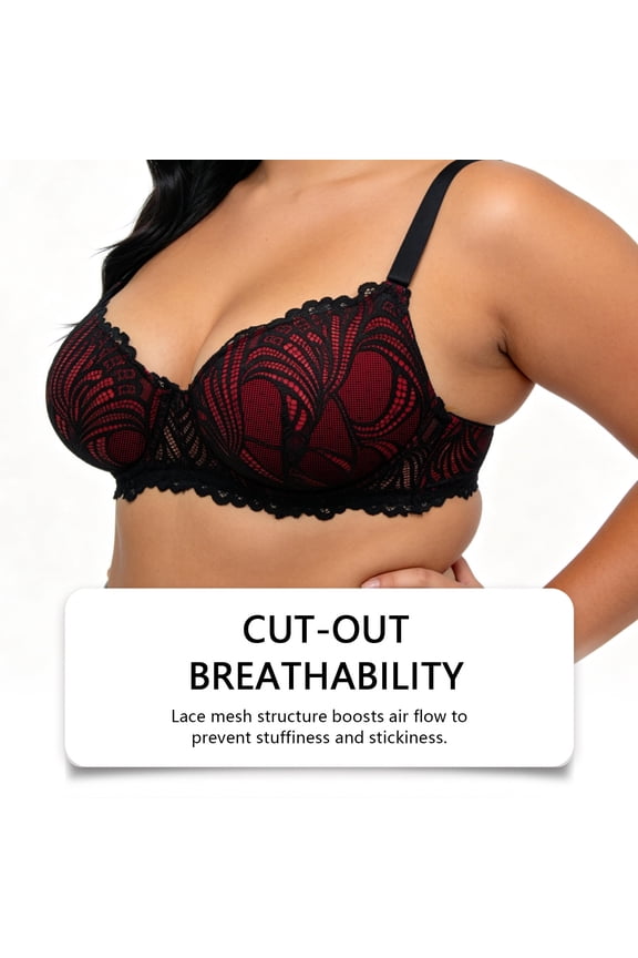 Lace Underwire Push Up Bra For Seamless T Shirt Everyday Comfort And Full Coverage Solid Everyday Wear, 85D, Red