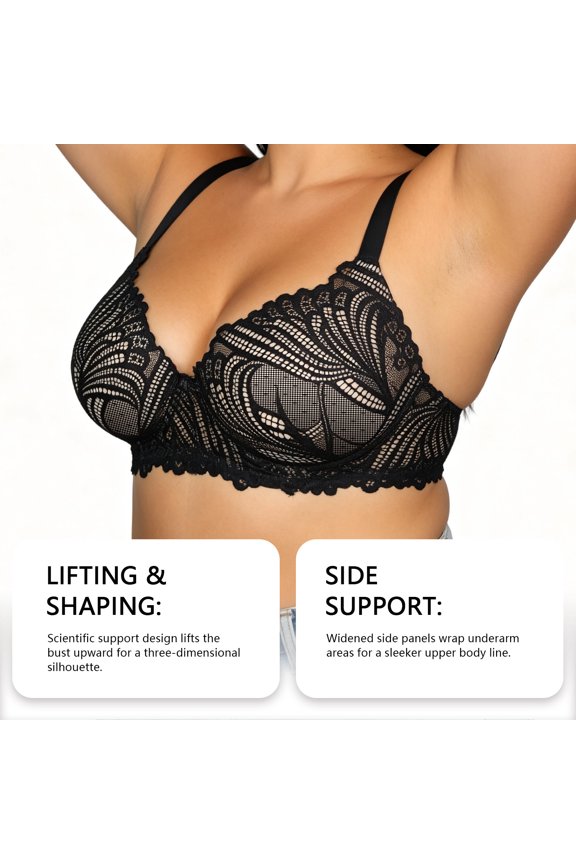 Lace Underwire Push Up Bra For Seamless T Shirt Everyday Comfort And Full Coverage Solid Everyday Wear, 95D, Black