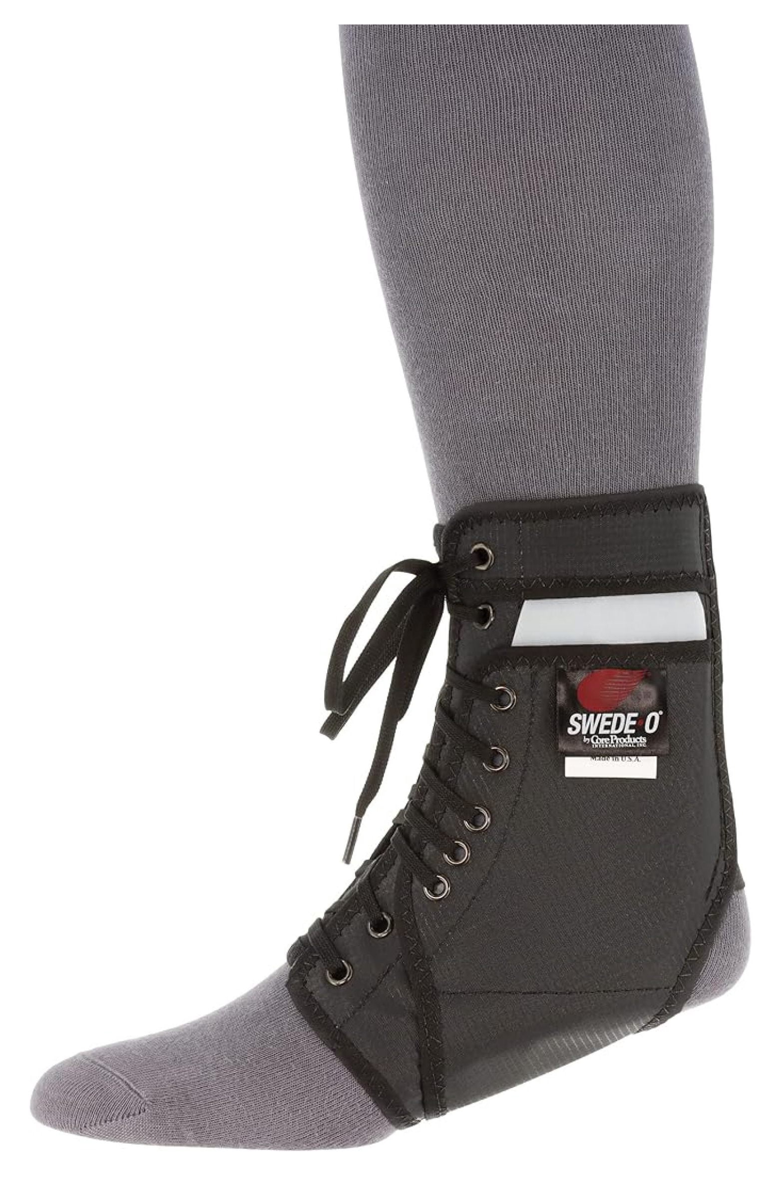 Lace-Up Ankle Brace with Lateral Support, Adjustable Stabilizer, Black, Medium