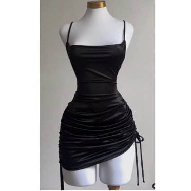 Lace Up Backless Sleeveless Women's Slip Dress Club Party Black Sexy Short Dress Shirring Streetwear Harajuku Y2K Vintage Dress