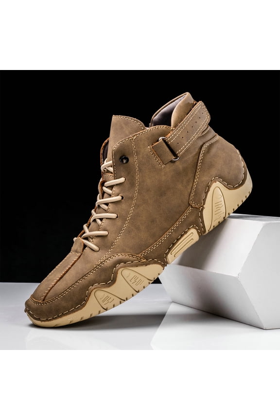 Lace-Up Casual Ankle Boots, Men's Casual Ltalian Handmade High Top High Boots Leather Outdoor Walking Sneakers Slip-On Lightweight Non-Slip Waterproof Driving Chukka Boots, Khaki 10.5