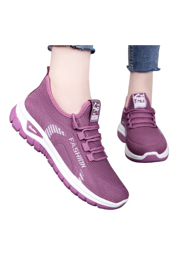Lace-Up Comfort Shoes, Wide Toe Box Shoes Women Extra Wide Width Sneakers Air Cushion Road Running Shoes Ultra Light Tennis Gym Workout Training Shoes Breathable Walking Shoes, Purple 5
