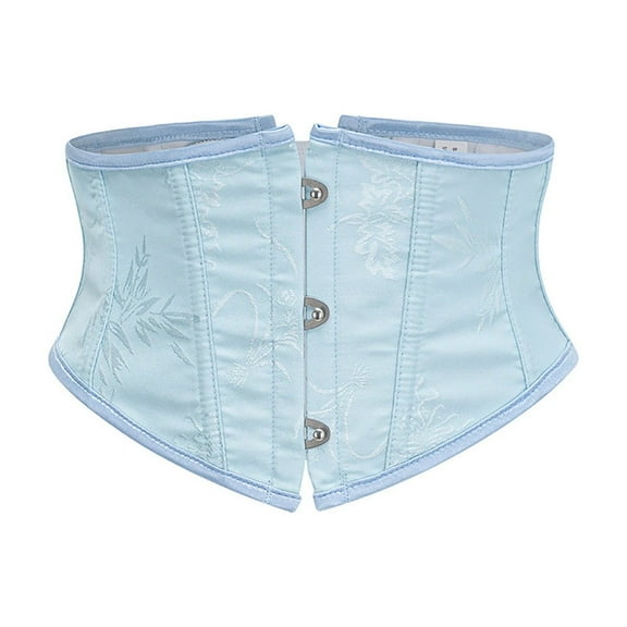 Lace Up Corset Belt for Womens Vintage Floral Waist Cincher Underbust Party Bones Bustier Corsets Sky Blue, XS