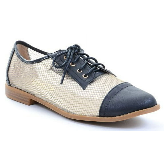 Lace Up Flat Loafers Oxford Shoes Mesh Clear Vegan Leather Fourever Funky (6.5 B(M) US)