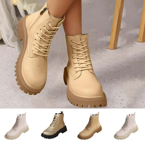 Lace-Up Mid-Calf Boots Thick Sole Women's Fashion Casual Footwear Versatile Solid Color Trendy Fall Winter Stylish Boots
