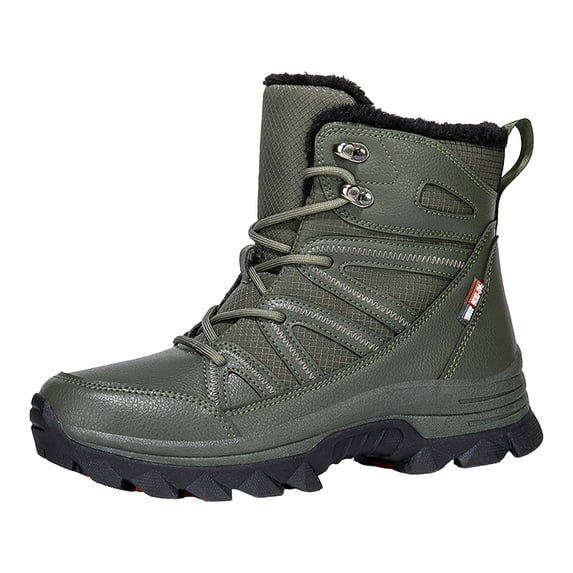 Lace Up Mid Calf Snow Boots for Women Warm Plush Waterproof Winter Booties Platform Fleece Lined Non Slip Work Shoes Green Size 9.5