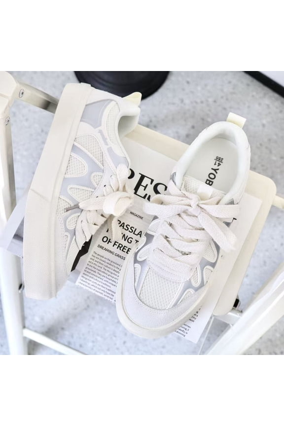 Lace Up Patchwork Patent Leather Mesh Skateboard Sneakers