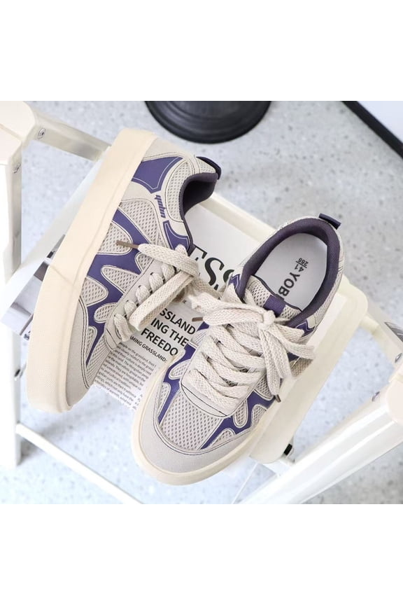 Lace Up Patchwork Patent Leather Mesh Skateboard Sneakers