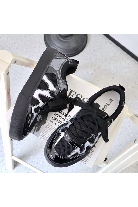 Lace Up Patchwork Patent Leather Mesh Skateboard Sneakers