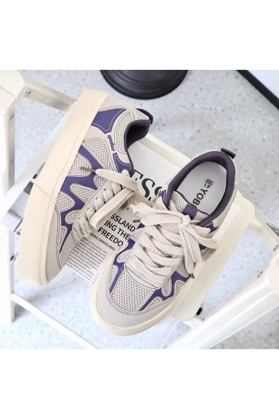 Lace Up Patchwork Patent Leather Mesh Skateboard Sneakers