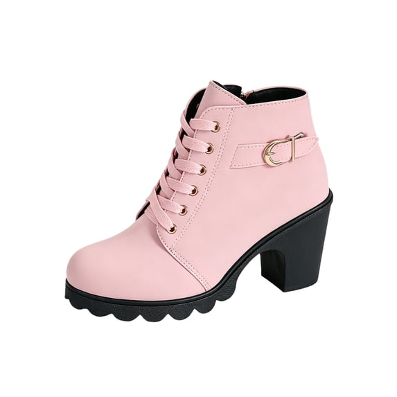 Lace Up Platform Boots for Women with Chunky Heel and Round Toe, Side Zipper Ankle Booties for Winter Fall Daily Wear