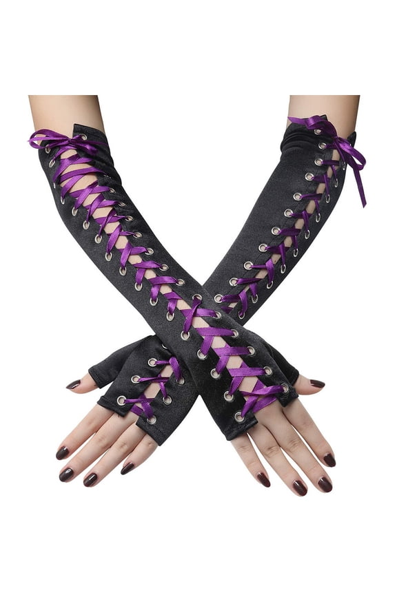 Lace Up Punk Gloves Long Fingerless Arm Cuffs Halloween Party Elbow Arm Warmer Gothic Steampunk Arm Sleeves Cosplay Accessories for Women Men