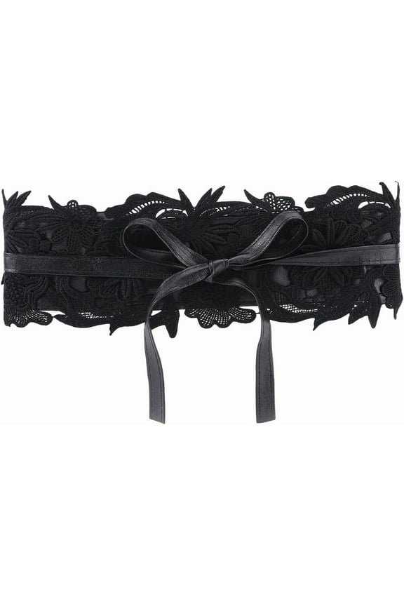 Lace Up Waist Belt Boho Flower Corset Wide Leather Tie Wrap Belts for Women Dresses Clothes Shirts Costume