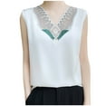 thumbnail image 1 of Lace V Neck Tank Tops for Women Trendy Embroidered Sleeveless Blouses Business Casual Elegant Floral T Shirts (L, White 2), 1 of 3