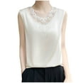 thumbnail image 1 of Lace V Neck Tank Tops for Women Trendy Embroidered Sleeveless Blouses Business Casual Elegant Floral T Shirts (XL, Beige), 1 of 3