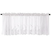 Lace Valance for Windows Over Sink Country Floral Embroidered Lace Valance for Window Cafe Dining Bath Room, Rod Pocket Sheer Valance Embroidered Floral Sheer Rod Pocket Curtain Valance,