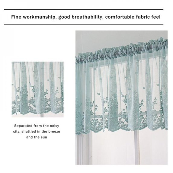 Lace Valances for Windows,Embroidered Translucent Curtains,Thermal Insulated Room Darkening Kitchen Curtain Valances Rod Pocket Bathroom Valances for Living Room Bedroom Cafe, 1 Panel