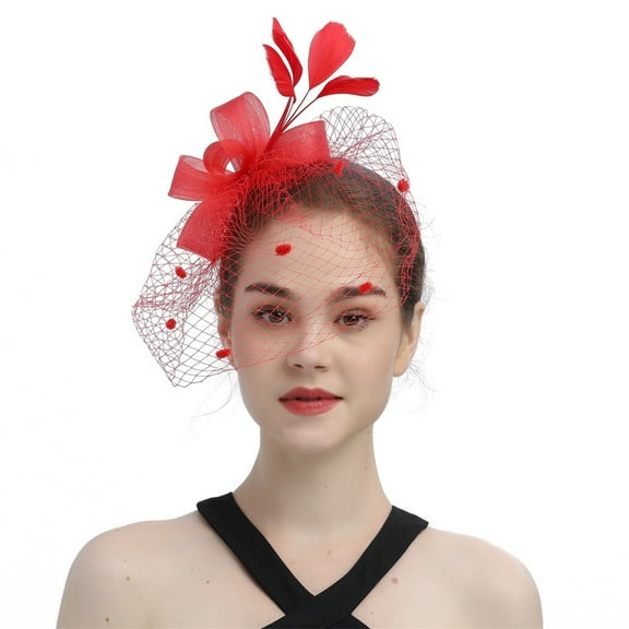 Lace Veil Headpiece with Bow & Feathers – Elegant Hair Accessory for Bridal, Cosplay & Fantasy Outfit Parties Under 5$, Yubnlvae Hats for Women Fascinators Womens Bow Top Hat for , Red, One Size