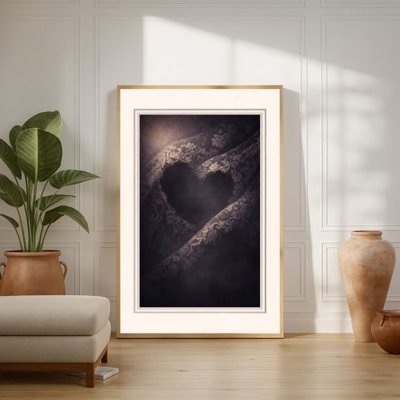 Lace Veil Heart Print | Victorian Gothic Pattern Poster | Wall Art, Unframed Canvas 8x10in