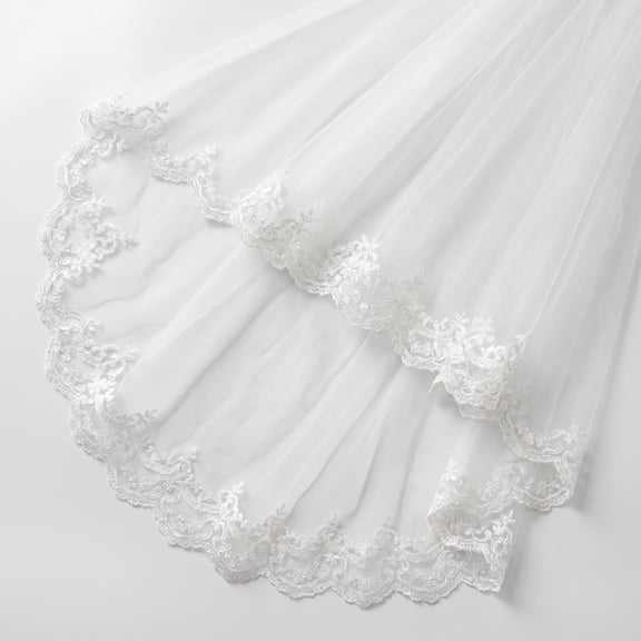 Lace Veils with Floral Pattern,Stretch Chapel Veil Scalloped Edge Wedding Shawl Wrap