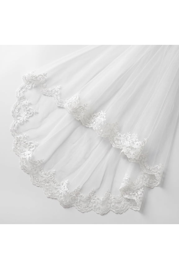 Lace Veils with Floral Pattern,Stretch Chapel Veil Scalloped Edge Wedding Shawl Wrap