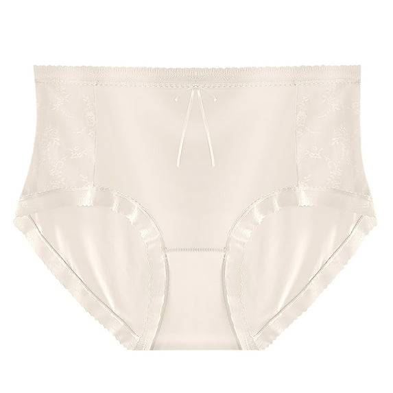 Lace Wave Edge Brifes for Women Middle Waist Traceless Seamless Splicing Underpants Plus Size Solid Color Underwear