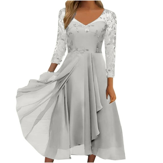 Lace Wedding Guest Dresses for Women,Half Sleeve Dresses for Women Short Mother of The Groom Dresse Mother of The Bride Dress Chiffon Formal Evening Dress