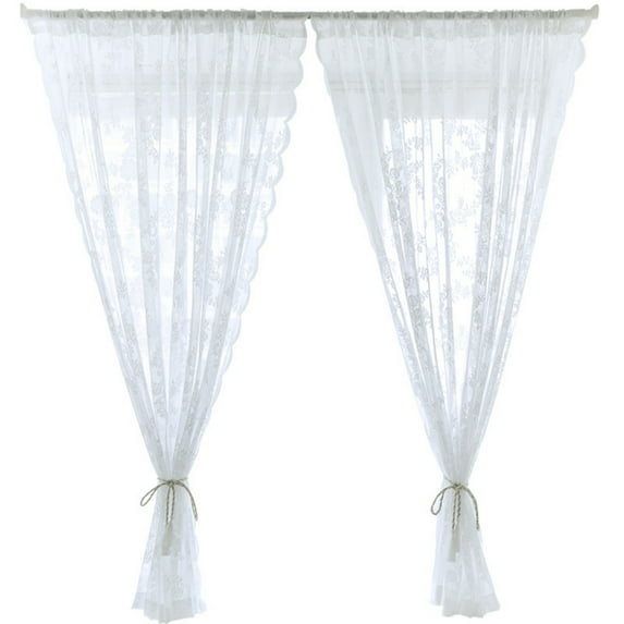 Lace White Gauze Yarn Curtain Bedroom Living Room Gauze Curtain(1 Panel, 30W x 40H inch, Rod Pocket)