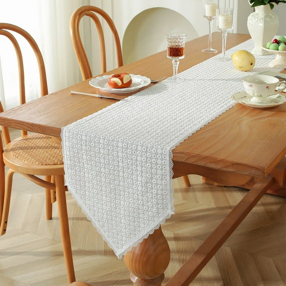 Lace White Table Runner Vintage Hollow Long Table Runners Doilies Dresser Scarf Placemat for Tea Party Dining Table Centerpiece Decor Wedding Party Decorations