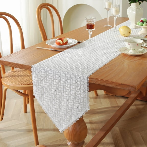 Lace White Table Runner Vintage Hollow Long Table Runners Doilies Dresser Scarf Placemat for Tea Party Dining Table Centerpiece Decor Wedding Party Decorations
