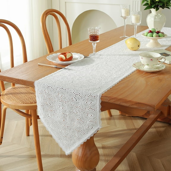 Lace White Table Runner Vintage Hollow Long Table Runners Doilies Dresser Scarf Placemat for Tea Party Dining Table Centerpiece Decor Wedding Party Decorations